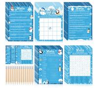 Pasimy 149 Pcs Winter Party Games 25 Players Winter Holiday Games Snowflake Word Search Scramble Trivia Bingo Game Paper Cards for Xmas Family Large Group Activities Party Supplies(Winter)