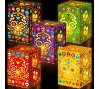 Pasimy 30 Pcs Day of The Dead Decorations Sugar Skull Candle Holder Boxes Decorative Hollowed Paper Boxes Luminary Bags for Halloween Dia De Los Muertos Party Decor Supplies, 5 Styles(Dark,Classic)