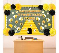 Pasimy 3D Bee Bulletin Board Set Bee Classroom Decoration with Yellow Black Pompoms Paper Fans Cutout for Back to School The First Days of School Wall Door Home Elementary Preschool Teacher Supplies