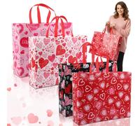 Pasimy 4 Pcs Extra Large Gift Bags Jumbo Non Woven Wrap Tote Bags with Handle for Goodies Present 20 x 16 Inch Reusable Happy Birthday Party Favor Supplies for Women Men (Valentine's Day)