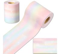 Pasimy 49.2 ft Pastel Bulletin Board Border Rainbow Bulletin Board Trim Border Decoration Rainbow Rolled Trim for Pastel Classroom School Homeschool Office Chalkboard Wall Desk Window Door Decor