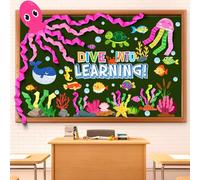 Pasimy 51 Pcs Ocean Bulletin Board Under The Sea Classroom Decorations DIY Sea Animals Octopus Fish Cutouts Dive into Learning Decor for Back to School Summer Party Supplies