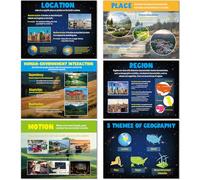 Pasimy 6 Pcs Geography Posters 5 Themes of Geography Social Studies World Human Environmental Bulletin Board Classroom Decorations Educational Learning Chart Material for Elementary Middle High School