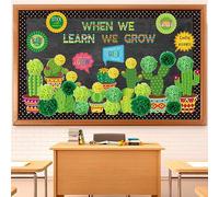 Pasimy 66 Pieces Cactus Classroom Decor When We Learn We Grow Bulletin Board Decorations Set Cactus Cutouts Tissue Paper Pompoms for Kindergarten Elementary Middle School Classroom Decoration Supplies