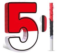 Pasimy Number 5 Piñata Red and White Cartoon Animation Piñata with Stick Blindfold Confetti for Video Game Birthday Party Baby Shower Anniversary Celebration Decorations, 15.7 x 12.6 Inch