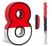 Pasimy Number 8 Piñata Red and White Cartoon Animation Piñata with Stick Blindfold Confetti for Video Game Birthday Party Baby Shower Anniversary Celebration Decorations, 15.7 x 12.6 Inch