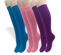 PASINI FASHION 3 Pairs Women's Long Angora Socks - ALL-DAY ANGORA Collection - Soft, Warm and Comfortable, Strawberry-Turquoise-Purple, S