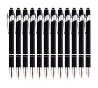 PASISIBICK 12 Pieces Black Ballpoint Pen with Stylus Tip, 2 in 1 Stylus Pen, Premium Metal Stylus Pen for Touch Screens, Black Ink, 1.0 mm Medium Point(12 Black)