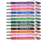 PASISIBICK 12 Pieces Funny Sarcastic Ballpoint Pens, Office Snarky Touch Screen Stylus Pen Encouraging, Black Ink (12 Color,Negative)