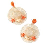 Pasisuu 1 Pair Raffia Statement Earrings for Women, Woven Straw Hat Dangle Drop Earrings, Boho Shells Starfish Rattan Bohemian Earring, Summer Beach Vacation Jewelry [object Object]