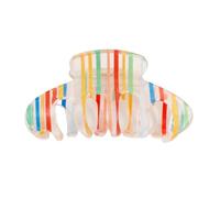 Pasisuu Large Hollow Hair Clip for Women, Widened Long Claw with Curved Teeth, Anti-Slip No Pressure Grip for Thick Hair, Transparent Acrylic Rainbow Stripe Design, 3.7 Inch Summer Accessory C