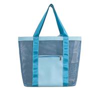 Pasisuu Mesh Beach Bag, Quick-dry Multi-Purpose Tote with Shoulder Strap, Foldable Lightweight Swim Gear Carrier for Wet Clothes and Towels, Large Capacity Travel Organizer, Black Blue