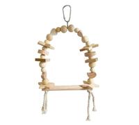 Pasisuu Parrot Swing Toy,Natural Wooden Bird Perch Stand with Chewing Beads Blocks for Cage Activity, Climbing Exercise Hanging Accessories,Sizes S and L for Budgie Parakeet Khaki L