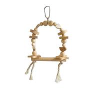 Pasisuu Parrot Swing Toy,Natural Wooden Bird Perch Stand with Chewing Beads Blocks for Cage Activity, Climbing Exercise Hanging Accessories,Sizes S and L for Budgie Parakeet Khaki S