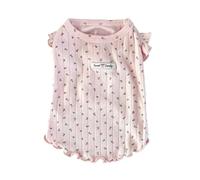 Pasisuu Small Ruffled Sleeves Dog Top, Wavy Hem Pet Shirt with Floral Print, Breathable Female Puppy Apparel for Spring Summer, Comfortable Loose Neck Tee for Small Breeds Pink XXL