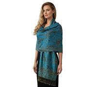 PASKMLNA Reversible Paisley Pashmina Shawl Wrap Elegant Colors, 13turquoise/Black, Large