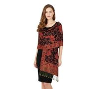 PASKMLNA Reversible Paisley Pashmina Shawl Wrap Elegant Colors, Black Red Floral Paisley, Large