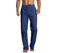 PASLTER Mens Casual Linen Pants Loose Fit Elastic Drawstring Waist Straight-Legs Summer Yoga Beach Long Pants, B-blue, XXL