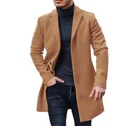 PASLTER Mens Cotton Business Trench Topcoats Winter Heavyweight Warm Single Breasted Coats - Beige - Medium