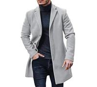PASLTER Mens Cotton Business Trench Topcoats Winter Heavyweight Warm Single Breasted Coats - Grey - Medium