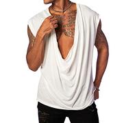 PASLTER Mens Deep V Neck Tank Tops Sleeveless Loose Tank Shirts, White, Large
