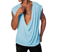 PASLTER Mens Tank Tops Sleeveless T Shirts Deep V Neck Loose Casual Summer Beach Basic Tank Shirts, Blue, XXL