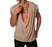 PASLTER Mens Tank Tops Sleeveless T Shirts Deep V Neck Loose Casual Summer Beach Basic Tank Shirts, Brown, Large