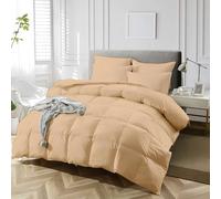 PASMINA Anti Allergy Emperor Size Duvet 224cmx224cm, 10.5 Tog All Year Round Down Quilt Ideal for Summer & Winter 100% Egyptian Cotton Anti Bacterial Soft Touch Cover, Hypoallergenic Comforter (Beige)