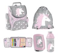 PASO 5-Piece School Set School Bag with Gym Bag, Filled Pencil Case, Lunch Box and Drinking Bottle - Unicorn