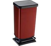 Paso Trash Can 40L With Lid And Pedal, Rotho Plastic Waste Bin, Red Metallic