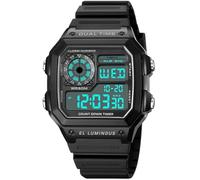 PASOY Digital Multifunction Watches for Men, Dual Time, Alarm, Stopwatch, Countdown Backlight, Waterproof Watch, Large
