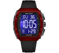 PASOY Luxury Men’s Digital Watch Tonneau Shape Dual Time 5ATM Waterproof Countdown Alarm LED Backlight Military Tactical Style Outdoor Sports Watches Wristwatch Gift-Ready Design Black and Gold, Red
