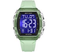 PASOY Luxury Men’s Digital Watch Tonneau Shape Dual Time 5ATM Waterproof Countdown Alarm LED Backlight Military Tactical Style Outdoor Sports Watches Wristwatch Gift-Ready Design Black and Gold, Green