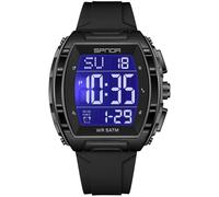 PASOY Luxury Men’s Digital Watch Tonneau Shape Dual Time 5ATM Waterproof Countdown Alarm LED Backlight Military Tactical Style Outdoor Sports Watches Wristwatch Gift-Ready Design Black and Gold, Black