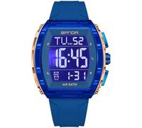 PASOY Luxury Men’s Digital Watch Tonneau Shape Dual Time 5ATM Waterproof Countdown Alarm LED Backlight Military Tactical Style Outdoor Sports Watches Wristwatch Gift-Ready Design Black and Gold, Blue