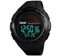 PASOY Men Digital Solar Watch Big Dial Light Swim Black Rubber Band Alarm Outdoor Multifunction Watch (Black)