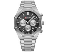 PASOY Men’s Luxury Chronograph Watch Gold & Silver Stainless Steel Green Dial Japanese Quartz 50m Waterproof Luminous Hands Business & Casual Gift for Him, Silver with Black Dial, Luxury