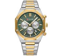 PASOY Men’s Luxury Chronograph Watch Gold & Silver Stainless Steel Green Dial Japanese Quartz 50m Waterproof Luminous Hands Business & Casual Gift for Him, Gold/SIlver with Green Dial, Luxury