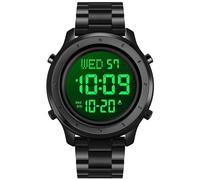 PASOY Mens Big Dial Digital Leather Watch Simple Large Display Countdown Alarm Stopwatch LED Backlight Business Multifunction Watches, Black, casual