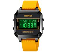 PASOY Mens Cool Blue 3D Backlight Watch Black Rubber Strap Swim Waterproof Sport Quartz Analog Watches, Yellow, sport