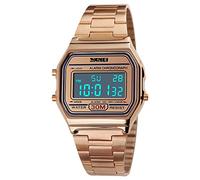 PASOY Men's Digital Gold Stainless Steel Watch Backlit Multifunction Stopwatch Waterproof Sport Watches, Rose Gold