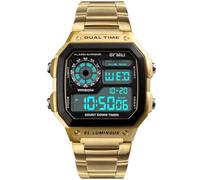 PASOY Men's Digital Multi-Function Watches Dual Time Alarm Stopwatch Countdown Backlight Waterproof Watch, Gold, M, fashion