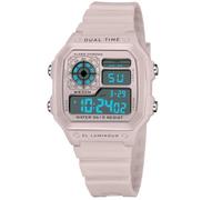 PASOY Men's Digital Multi-Function Watches Dual Time Alarm Stopwatch Countdown Backlight Waterproof Watch, Soft Pink, Sports