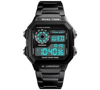 PASOY Men's Digital Multi-Function Watches Dual Time Alarm Stopwatch Countdown Backlight Waterproof Watch (Black)