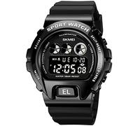 PASOY Men's Digital Multi-Function Watches Dual Time Alarm Stopwatch Countdown Backlight Waterproof Watch, Black/Rubber Band, Medium, fashion