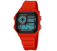 PASOY Men's Digital Multi-Function Watches Dual Time Alarm Stopwatch Countdown Backlight Waterproof Watch, Red A, Sports