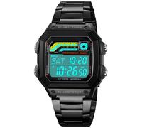 PASOY Men's Digital Multi-Function Watches Dual Time Alarm Stopwatch Countdown Backlight Waterproof Watch, Black B, sport
