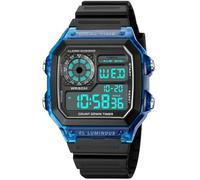 PASOY Men's Digital Multi-Function Watches Dual Time Alarm Stopwatch Countdown Backlight Waterproof Watch, Dark blue, sport