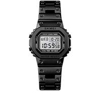 PASOY Men's Digital Multi-Function Watches Stainless Steel Square Case Dual Time Alarm Stopwatch Countdown Backlight Waterproof Watch, Black for Women, M,