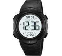 PASOY Men's Simple Outdoor Sports Digital Watch Easy to Read Big Dial Shockproof Luminous Swim Waterproof Rubber Band Alarm Stopwatch Chronograph Black Watches, Black-White Dial, Sport